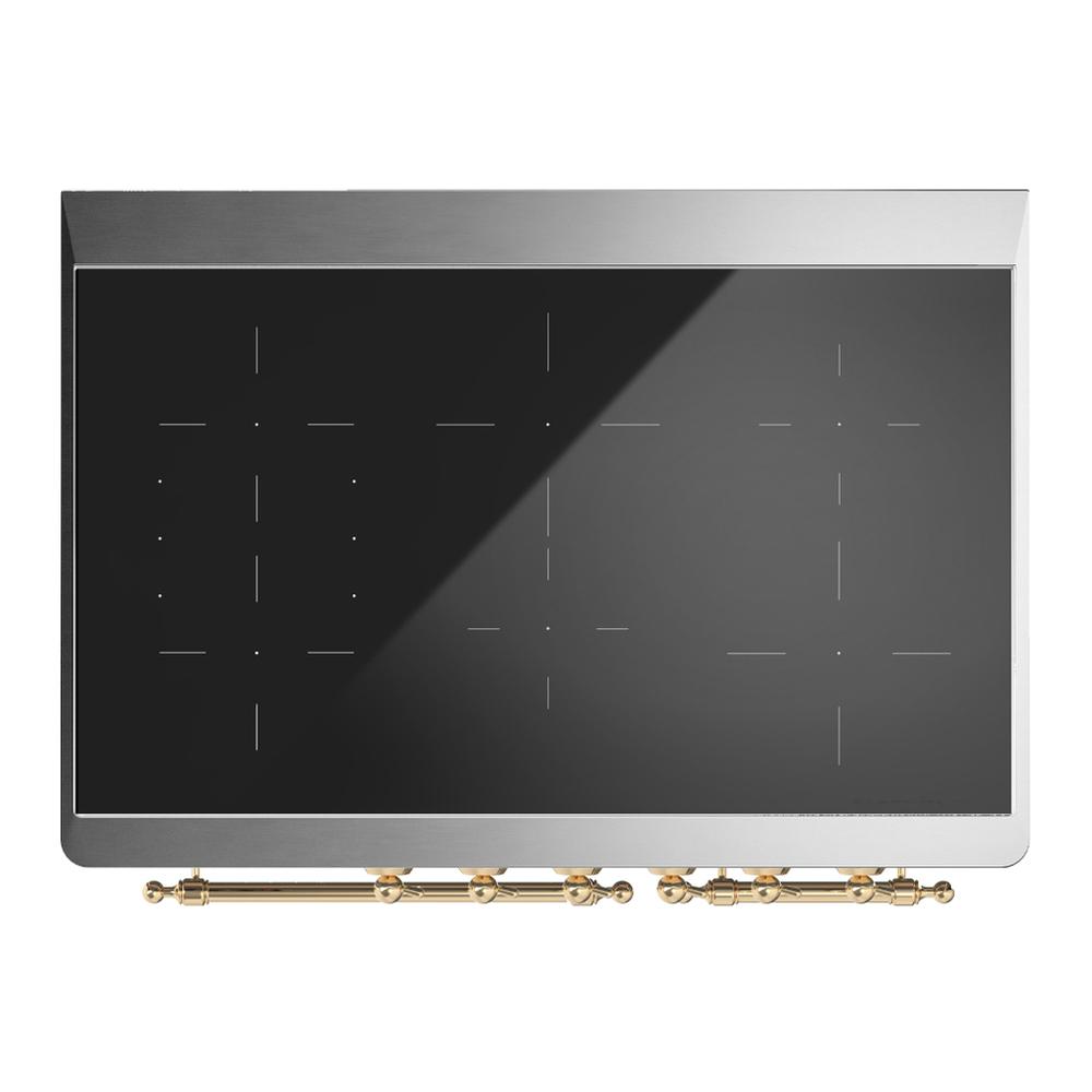 Ilve UMDIB40NR3BKG Ilve Umdib40Nr3Bkg Majestic Iii 40 Inch Induction Range With 6 Elements, 3.82 Cu. Ft. Total Oven Capacity (Triple Glass Door, Glossy Black, Brass)