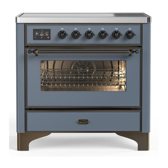 Ilve UMIB36NR3BGB Ilve Umib36Nr3Bgb Majestic Iii 36 Inch Induction Range With 6 Elements, 3.5 Cu. Ft. Total Oven Capacity (Triple Glass Door, Blue Grey, Burnished)