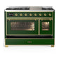 Ilve UM48FNR3EGG Ilve Um48Fnr3Egg Majestic Iii 48 Inch Dual Fuel Range With 8 Burners And Griddle, Dual Function Burner Up To 25,000 Btu (Natural Gas, Triple Glass Door, Emerald Green, Brass)