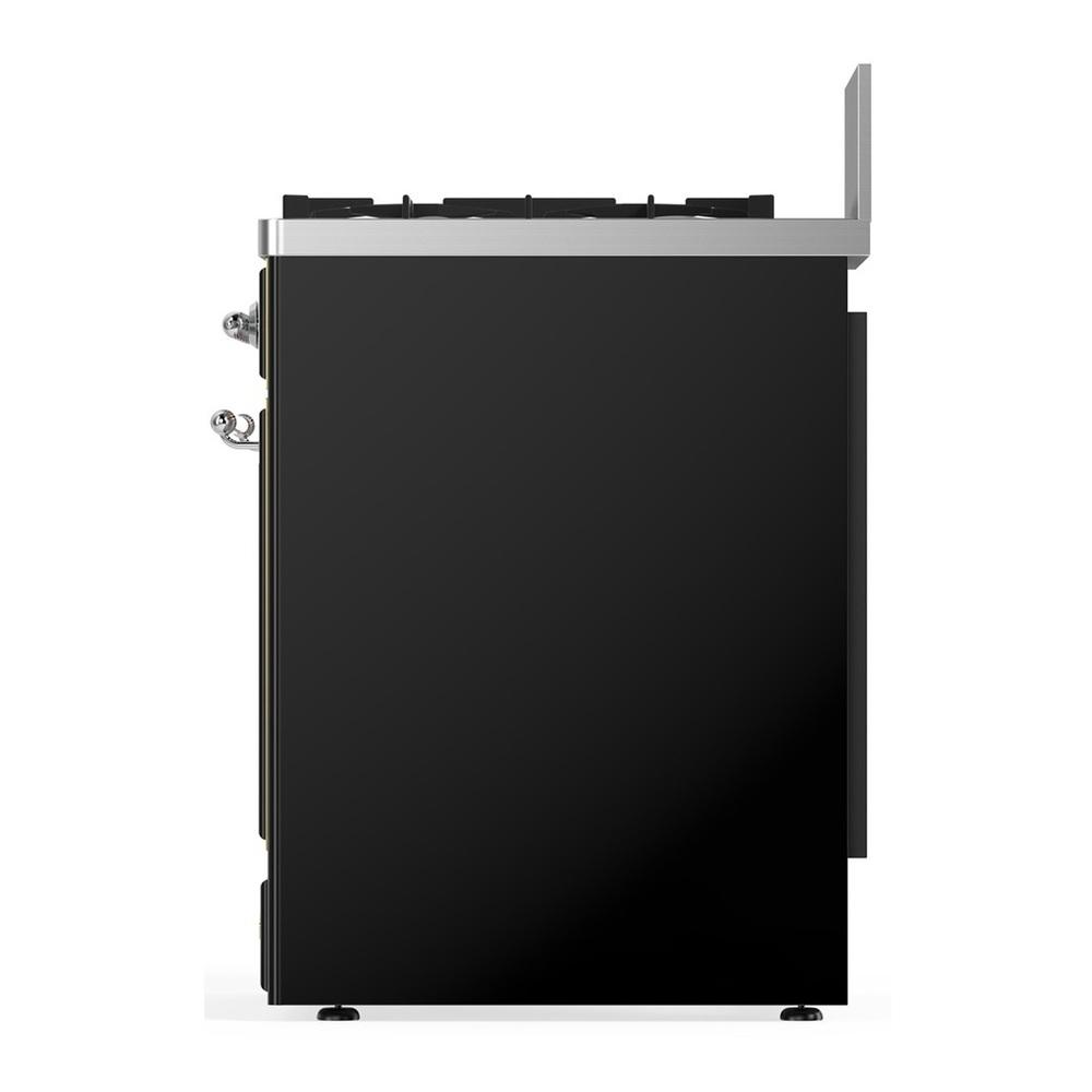 Ilve UM30QNR3BKC Ilve Um30Qnr3Bkc Majestic Iii 30 Inch Dual Fuel Range With 5 Black Brass Burners, Dual Function Burner Up To 25,000 Btu (Natural Gas, Solid Door, Glossy Black, Chrome)