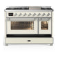 Ilve UM48FNR3AWCLP Ilve Um48Fnr3Awclp Majestic Iii 48 Inch Dual Fuel Range With 8 Burners And Griddle, Dual Function Burner Up To 25,000 Btu (Liquid Propane, Triple Glass Door, Antique White, Chrome)