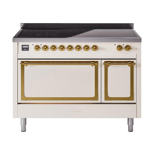 Ilve UNI486QNMPAWG Ilve Uni486Qnmpawg Nostalgie Ii Noblesse 48" Induction Range (Solid Door, Antique White, Brass)