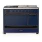 Ilve UM48FSQNR3MBB Ilve Um48Fsqnr3Mbb Majestic Iii 48 Inch Dual Fuel Range With 5 Black Brass Burners, Griddle And French Top, Dual Function Burner Up To 25,000 Btu (Natural Gas, Solid Door, Midnight Blue, Burnished)