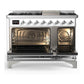 Ilve UM48FNR3WHCLP Ilve Um48Fnr3Whclp Majestic Iii 48 Inch Dual Fuel Range With 8 Burners And Griddle, Dual Function Burner Up To 25,000 Btu (Liquid Propane, Triple Glass Door, White, Chrome)