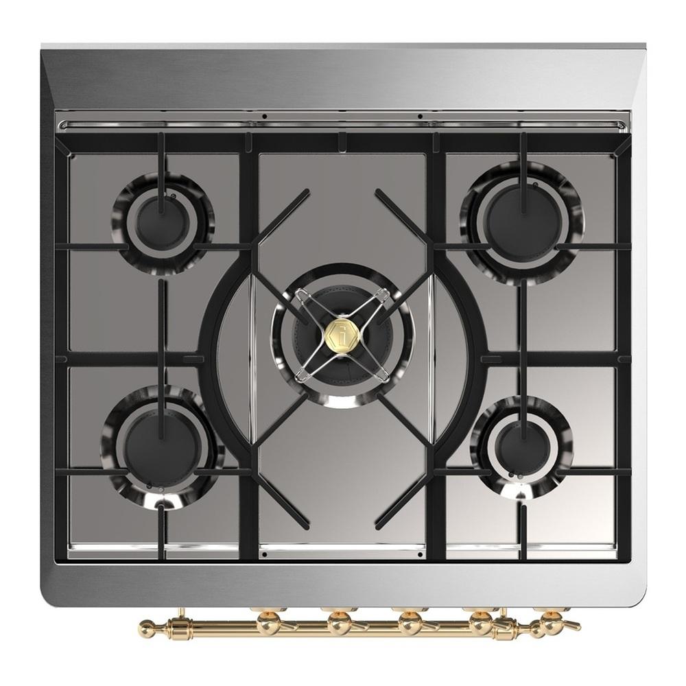Ilve UM30NR3MBG Ilve Um30Nr3Mbg Majestic Iii 30 Inch Dual Fuel Range With 5 Black Brass Burners, Dual Function Burner Up To 25,000 Btu (Natural Gas, Triple Glass Door, Midnight Blue, Brass)