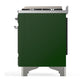 Ilve UM36FNR3EGCLP Ilve Um36Fnr3Egclp Majestic Iii 36 Inch Dual Fuel Range With 6 Black Brass Burners And Griddle, Dual Function Burner Up To 25,000 Btu (Triple Glass Door, Emerald Green, Chrome, Liquid Propane)