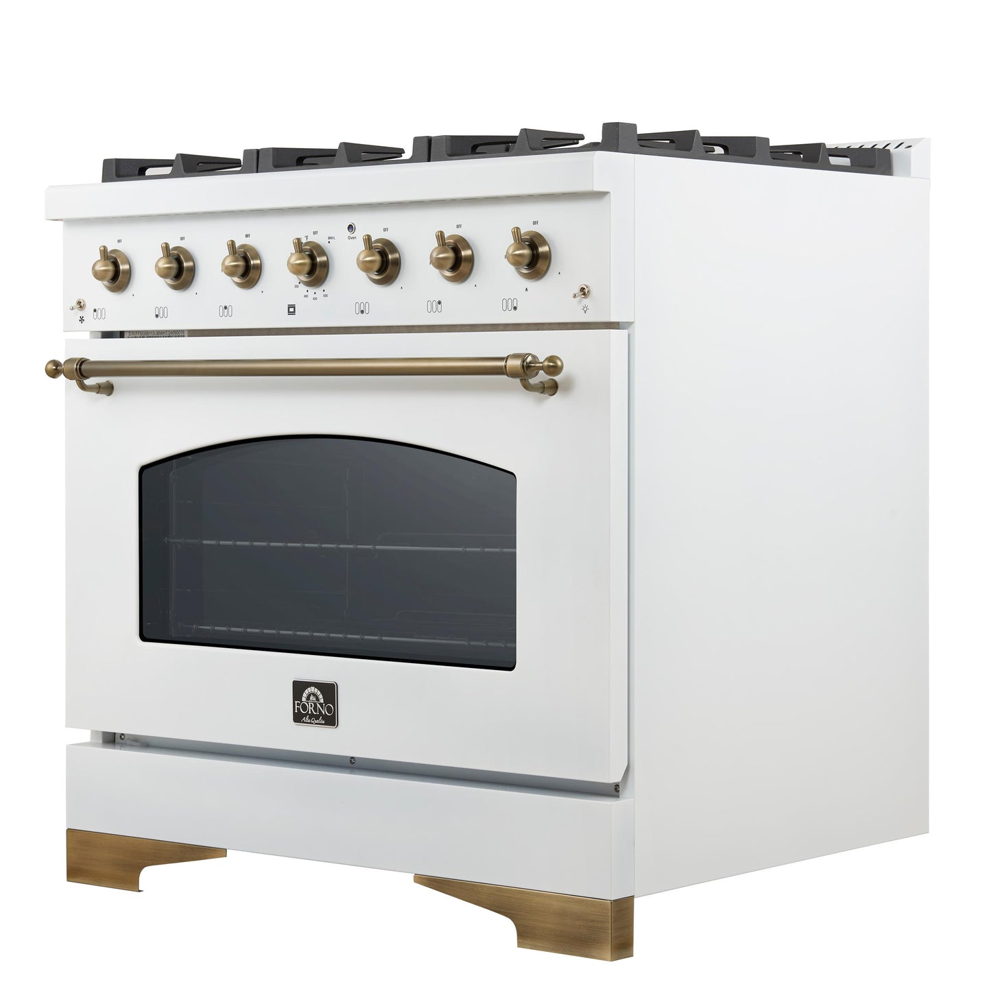 Forno FFSGS611336WHT Forno Antico 36-Inch Dual Fuel Range White And Antique Brass Design With 6 Sealed Gas Burners And Electric Convection Oven
