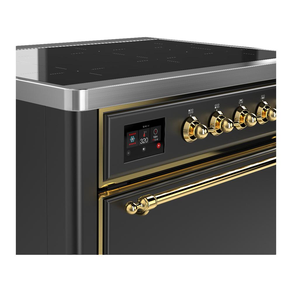 Ilve UMIB36QNR3MGG Ilve Umib36Qnr3Mgg Majestic Iii 36 Inch Induction Range With 6 Elements, 3.5 Cu. Ft. Total Oven Capacity (Solid Door, Graphite Matte, Brass)