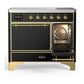Ilve UMDIB40QNR3BKG Ilve Umdib40Qnr3Bkg Majestic Iii 40 Inch Induction Range With 6 Elements, 3.82 Cu. Ft. Total Oven Capacity (Solid Door, Glossy Black, Brass)