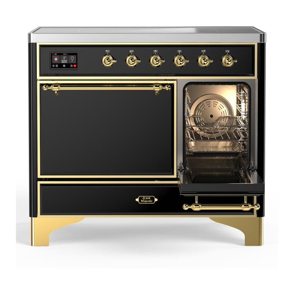 Ilve UMDIB40QNR3BKG Ilve Umdib40Qnr3Bkg Majestic Iii 40 Inch Induction Range With 6 Elements, 3.82 Cu. Ft. Total Oven Capacity (Solid Door, Glossy Black, Brass)