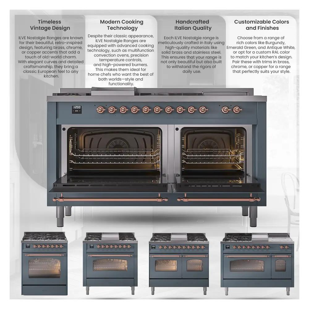 Ilve UPD406NMPMGG Ilve Upd406Nmpmgg Nostalgie Ii 40 Inch Dual Fuel Range With 6 Total Black Brass Burners (Limited Edition) (Natural Gas, Graphite Matte)