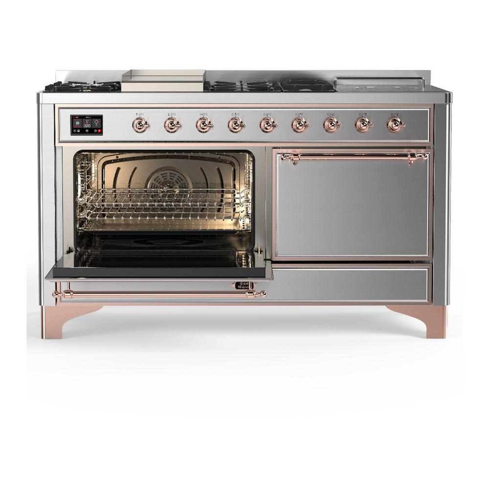 Ilve UM60FSQNR3SSPLP Ilve Um60Fsqnr3Ssplp Majestic Iii 60 Inch Dual Fuel Range With 7 Burners, Griddle And French Top, Dual Function Burner With Up To 25,000 Btu (Liquid Propane, Solid Door, Stainless Steel, Copper)