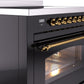 Ilve UPI366NMPBKG Nostalgie Ii 36 Inch Electric Freestanding Range In Glossy Black With Brass Trim