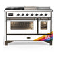 Ilve UM48FSNR3RAB Ilve Um48Fsnr3Rab Majestic Iii 48 Inch Dual Fuel Range With 5 Black Brass Burners, Griddle And French Top, Dual Function Burner Up To 25,000 Btu (Natural Gas, Triple Glass Door, Ral, Burnished)