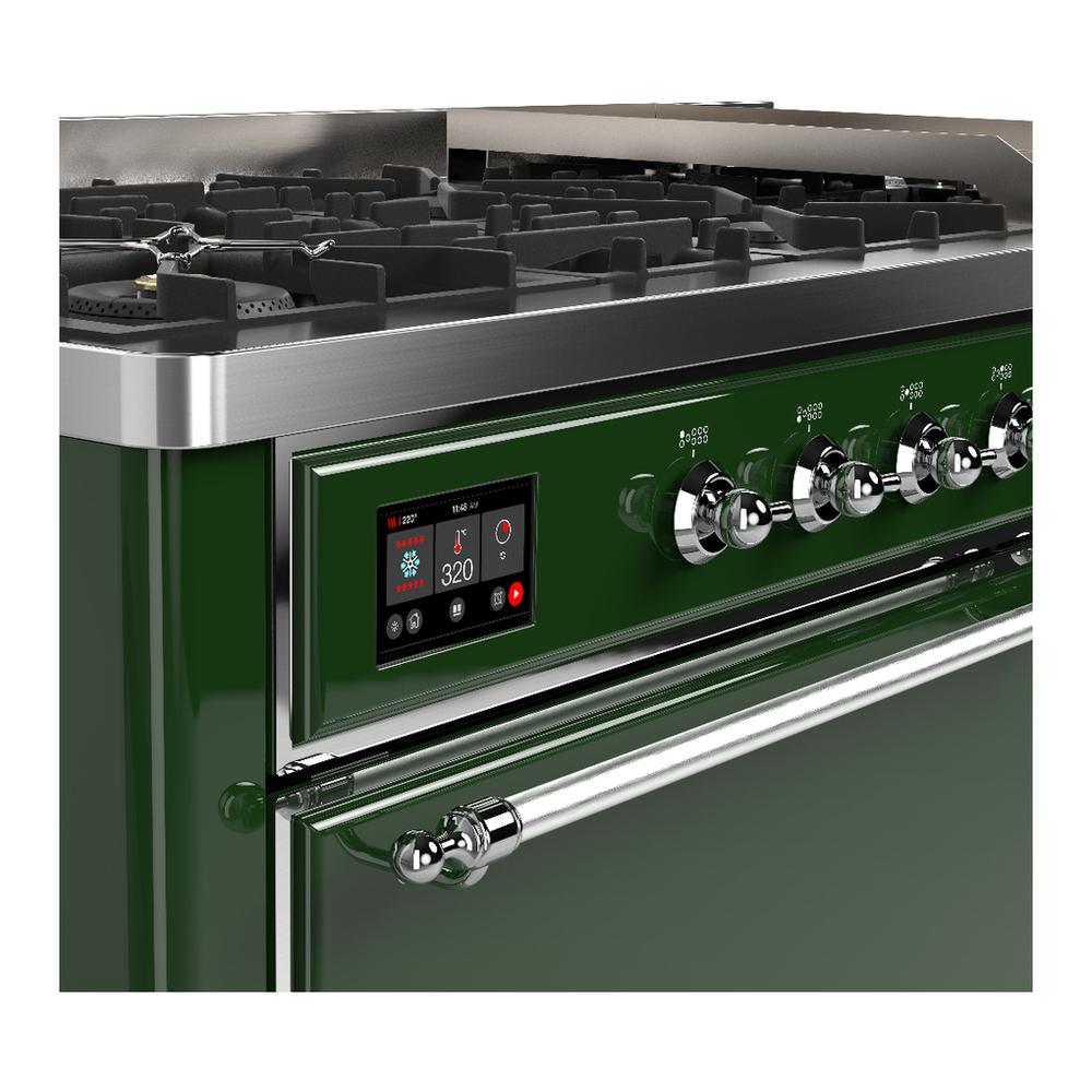 Ilve UM60FQNR3EGC Ilve Um60Fqnr3Egc Majestic Iii 60 Inch Dual Fuel Range With 9 Burners And Griddle, Dual Function Burner Up To 25,000 Btu (Natural Gas, Solid Door, Emerald Green, Chrome)