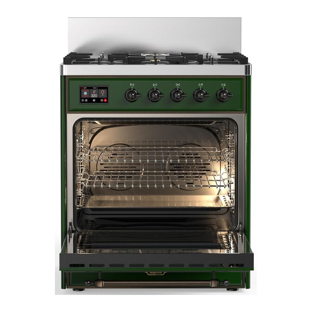 Ilve UM30NR3EGB Ilve Um30Nr3Egb Majestic Iii 30 Inch Dual Fuel Range With 5 Black Brass Burners, Dual Function Burner Up To 25,000 Btu (Natural Gas, Triple Glass Door, Emerald Green, Burnished)