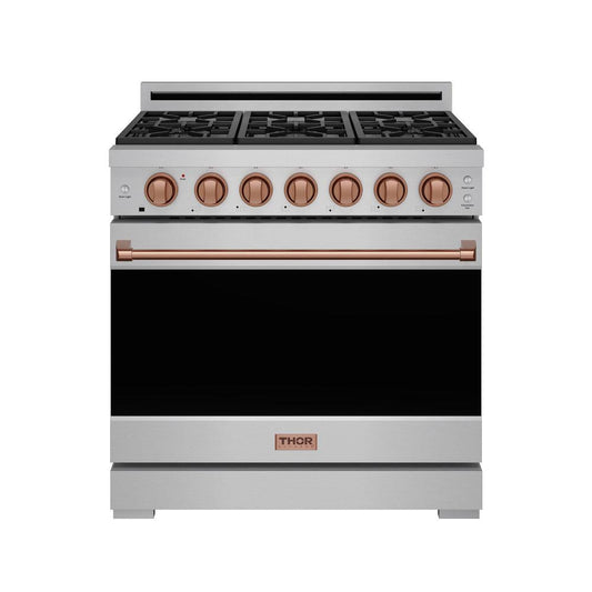 Thor Kitchen RSG36PLPRSG 36 Inch Professional Liquid Propane Range With Precision Knob In Stainless Steel And Rose Gold Gordon Ramsay Series