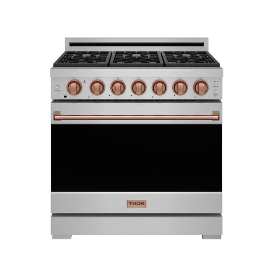 Thor Kitchen RSG36PLPRSG 36 Inch Professional Liquid Propane Range With Precision Knob In Stainless Steel And Rose Gold Gordon Ramsay Series