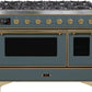 Ilve UM12FDNS3BGG Majestic Ii 48 Inch Dual Fuel Natural Gas Freestanding Range In Blue Grey With Brass Trim