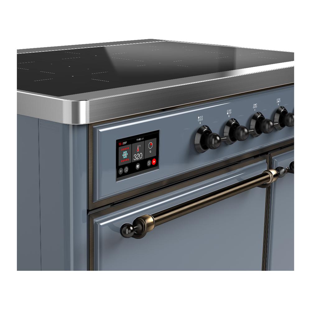Ilve UMDIB40QNR3BGB Ilve Umdib40Qnr3Bgb Majestic Iii 40 Inch Induction Range With 6 Elements, 3.82 Cu. Ft. Total Oven Capacity (Solid Door, Blue Grey, Burnished)