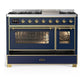 Ilve UM48FNR3MBG Ilve Um48Fnr3Mbg Majestic Iii 48 Inch Dual Fuel Range With 8 Burners And Griddle, Dual Function Burner Up To 25,000 Btu (Natural Gas, Triple Glass Door, Midnight Blue, Brass)
