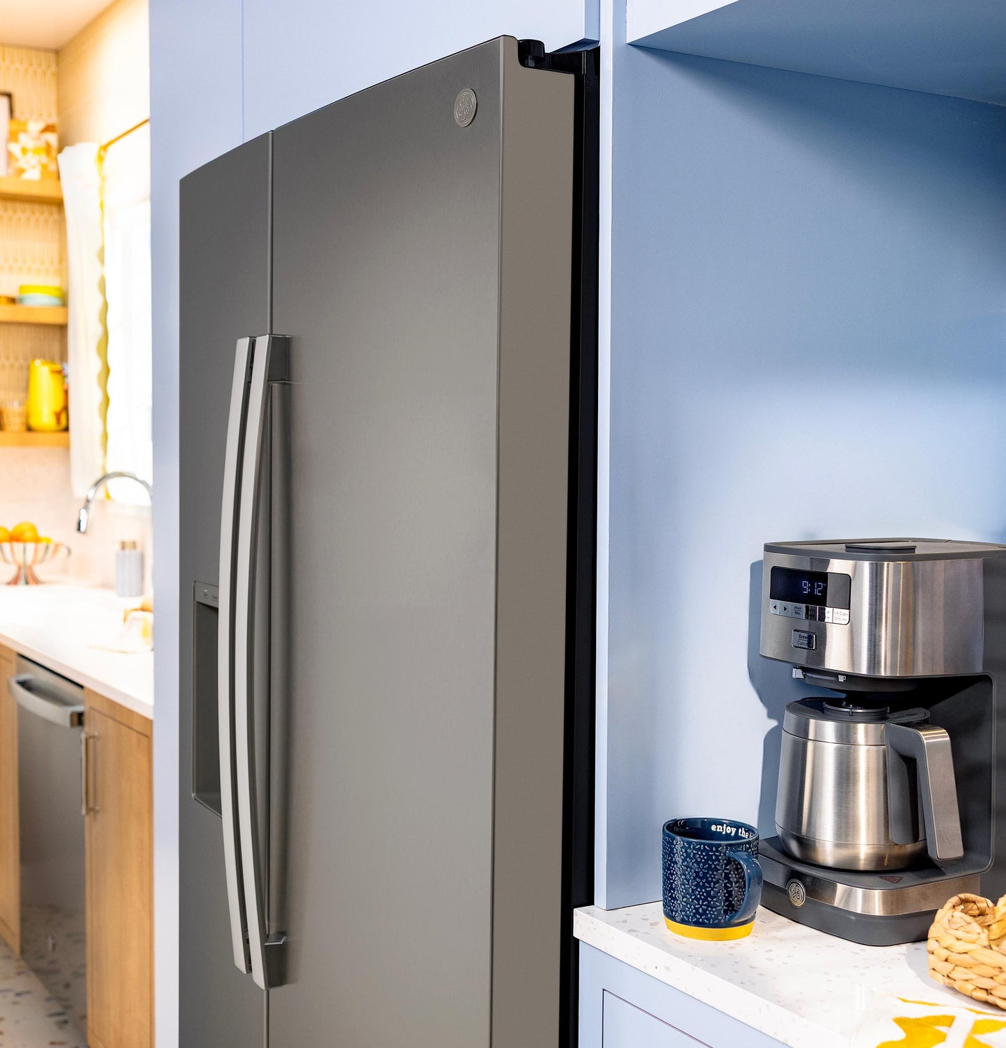 Ge Appliances GZS24NMYES Ge® 23.6 Cu. Ft. Counter-Depth Side-By-Side Refrigerator With Extra Tall Dispenser And In-Door Icemaker