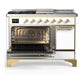 Ilve UM48FSQNR3WHGLP Ilve Um48Fsqnr3Whglp Majestic Iii 48 Inch Dual Fuel Range With 5 Black Brass Burners, Griddle And French Top, Dual Function Burner Up To 25,000 Btu (Liquid Propane, Solid Door, White, Brass)