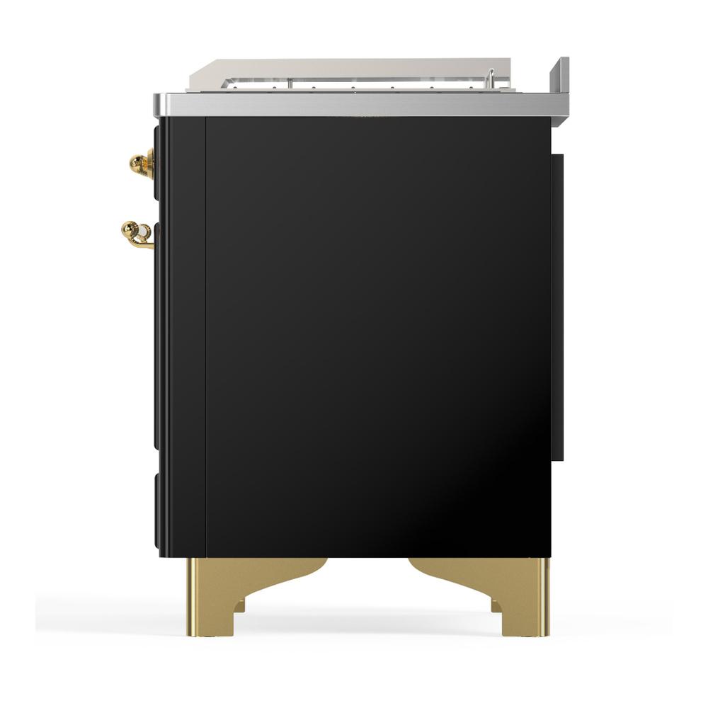 Ilve UM48FSQNR3BKGLP Ilve Um48Fsqnr3Bkglp Majestic Iii 48 Inch Dual Fuel Range With 5 Black Brass Burners, Griddle And French Top, Dual Function Burner Up To 25,000 Btu (Liquid Propane, Solid Door, Glossy Black, Brass)