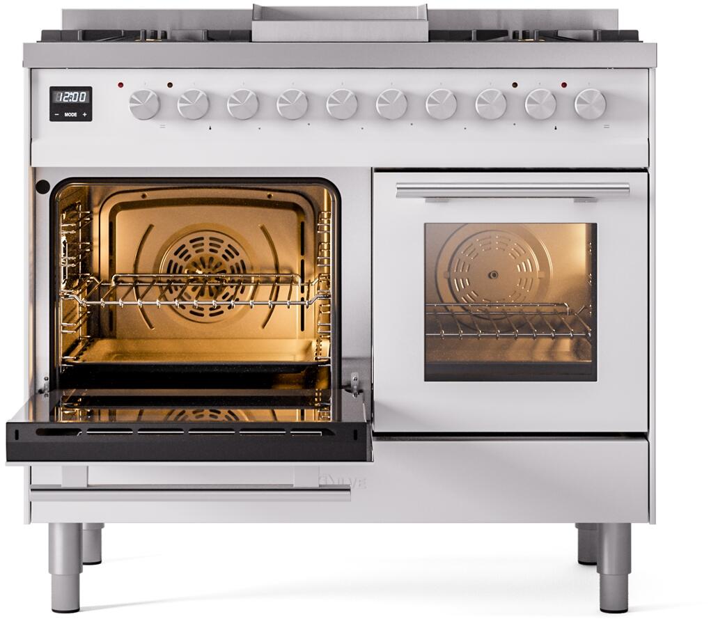 Ilve UPD40FWMPWHLP Professional Plus Ii 40 Inch Dual Fuel Liquid Propane Freestanding Range In White With Trim