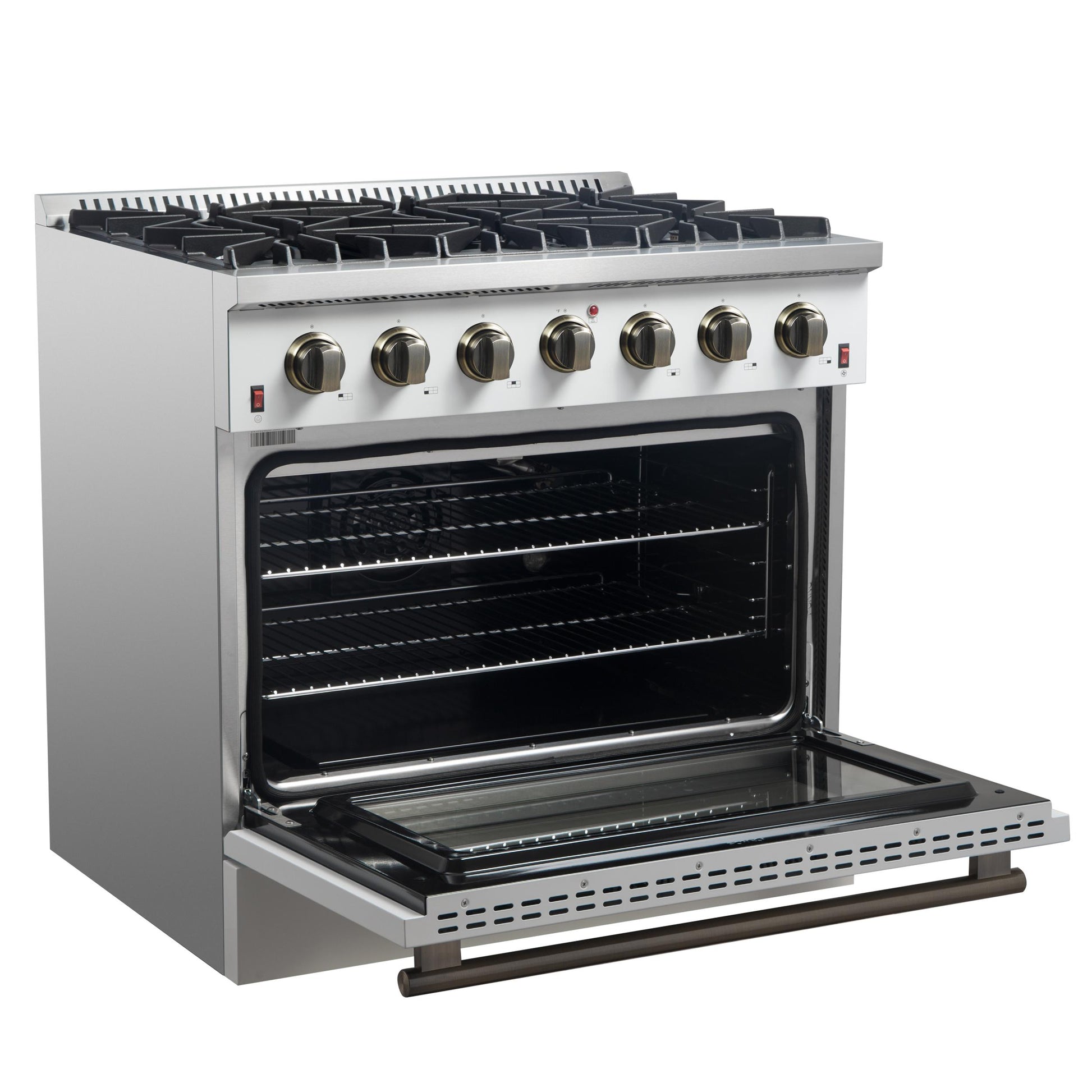Forno FFSGS624436WHT Forno Galiano 36-Inch Freestanding Gas Range In White With Antique Brass Design, 6 Burners, 83,000 Btu, 5.36 Cu.Ft. Convection Oven