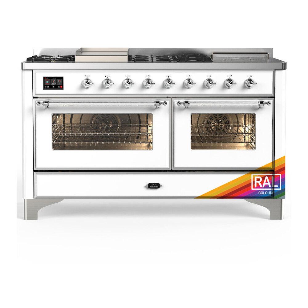 Ilve UM60FSNR3RAC Ilve Um60Fsnr3Rac Majestic Iii 60 Inch Dual Fuel Range With 7 Burners, Griddle And French Top, Dual Function Burner With Up To 25,000 Btu (Natural Gas, Triple Glass Door, Ral, Chrome)