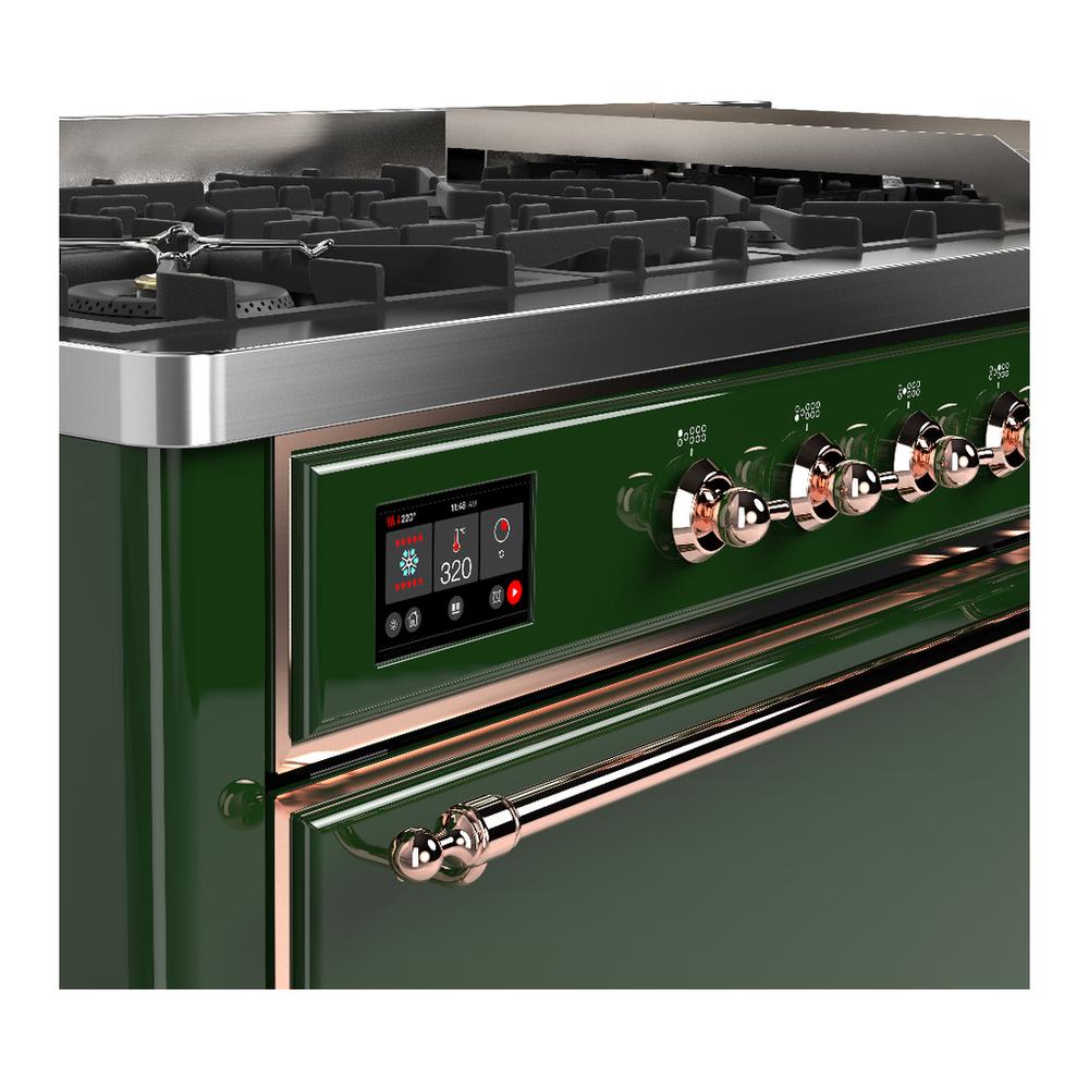 Ilve UM60FQNR3EGP Ilve Um60Fqnr3Egp Majestic Iii 60 Inch Dual Fuel Range With 9 Burners And Griddle, Dual Function Burner Up To 25,000 Btu (Natural Gas, Solid Door, Emerald Green, Copper)