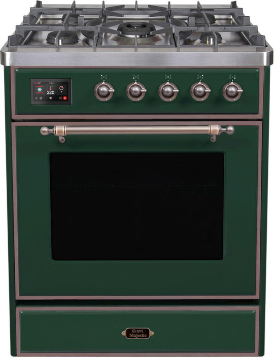 Ilve UM30DNE3EGBLP Majestic Ii 30 Inch Dual Fuel Liquid Propane Freestanding Range In Emerald Green With Bronze Trim