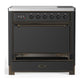 Ilve UMIB36QNR3MGB Ilve Umib36Qnr3Mgb Majestic Iii 36 Inch Induction Range With 6 Elements, 3.5 Cu. Ft. Total Oven Capacity (Solid Door, Graphite Matte, Burnished)