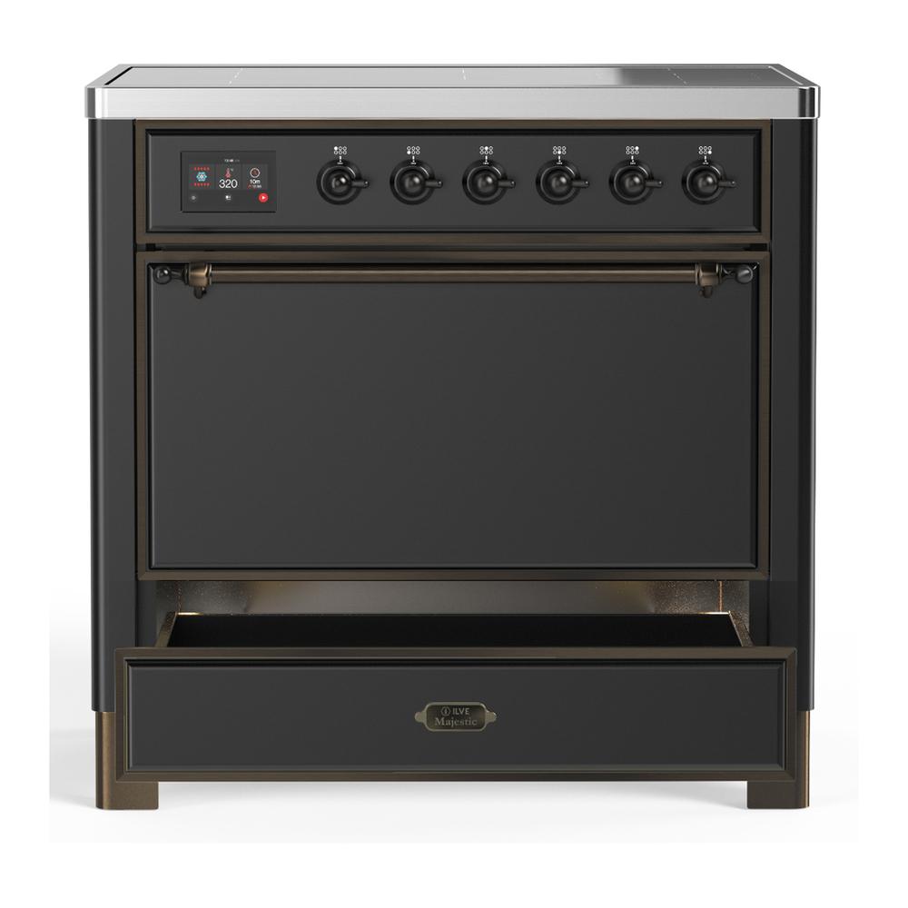 Ilve UMIB36QNR3MGB Ilve Umib36Qnr3Mgb Majestic Iii 36 Inch Induction Range With 6 Elements, 3.5 Cu. Ft. Total Oven Capacity (Solid Door, Graphite Matte, Burnished)