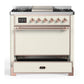 Ilve UM36FQNR3AWP Ilve Um36Fqnr3Awp Majestic Iii 36 Inch Dual Fuel Range With 6 Black Brass Burners And Griddle, Dual Function Burner Up To 25,000 Btu (Solid Door, Antique White, Copper, Natural Gas)