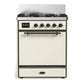 Ilve UM30QNR3AWBLP Ilve Um30Qnr3Awblp Majestic Iii 30 Inch Dual Fuel Range With 5 Black Brass Burners, Dual Function Burner Up To 25,000 Btu (Liquid Propane, Solid Door, Antique White, Burnished)