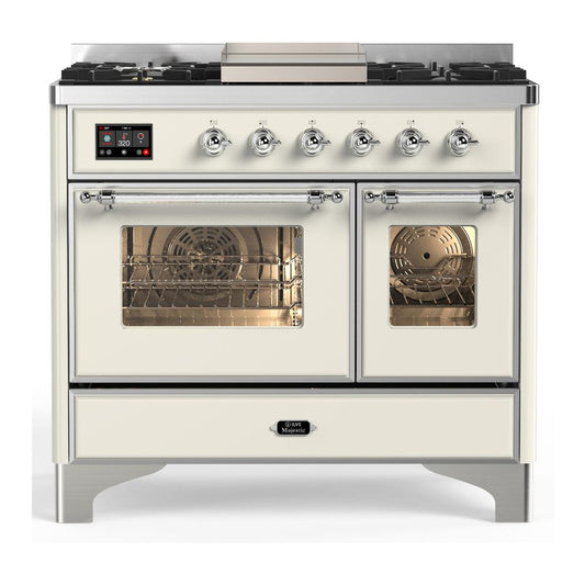 Ilve UMD40FNR3AWC Ilve Umd40Fnr3Awc Majestic Iii 40 Inch Dual Fuel Range With 6 Burners And Griddle, Dual Function Burner Up To 25,000 Btu (Natural Gas, Triple Glass Door, Antique White, Chrome)