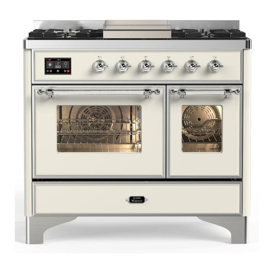 Ilve UMD40FNR3AWC Ilve Umd40Fnr3Awc Majestic Iii 40 Inch Dual Fuel Range With 6 Burners And Griddle, Dual Function Burner Up To 25,000 Btu (Natural Gas, Triple Glass Door, Antique White, Chrome)