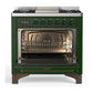 Ilve UM36FQNR3EGBLP Ilve Um36Fqnr3Egblp Majestic Iii 36 Inch Dual Fuel Range With 6 Black Brass Burners And Griddle, Dual Function Burner Up To 25,000 Btu (Solid Door, Emerald Green, Burnished, Liquid Propane)