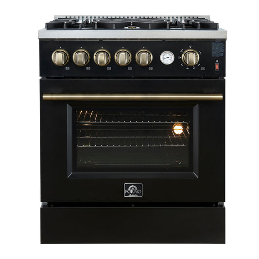 Forno FFSGS627430BLK Giovanni 30-Inch Gas Range Black & Antique Brass Design, 5 Burners 67,000 Btu, 4.32 Cu.Ft. Convection Oven