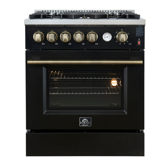 Forno FFSGS627430BLK Giovanni 30-Inch Gas Range Black & Antique Brass Design, 5 Burners 67,000 Btu, 4.32 Cu.Ft. Convection Oven