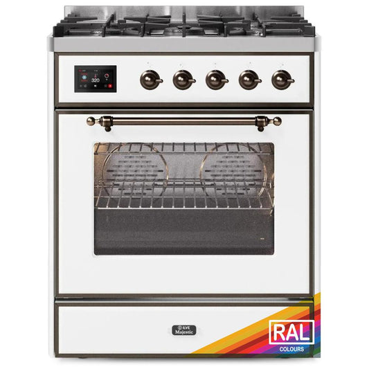 Ilve UM30DNE3RAB Ilve Majestic Ii 30 Um30Dne3Rab Freestanding Dual Fuel Range With 5 Sealed Burners Single Oven With Triple Glass Door In Ral Color With Bronze Knobs