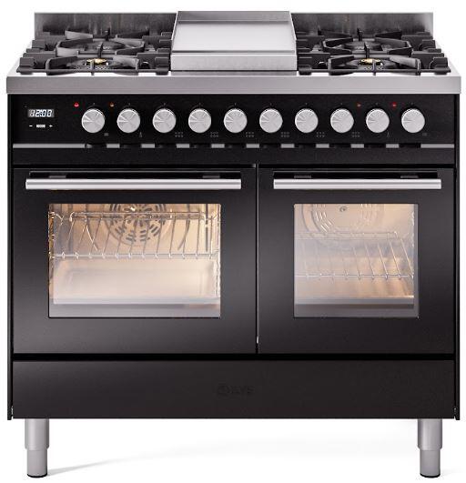 Ilve UPD40FWMPBK Professional Plus Ii 40 Inch Dual Fuel Natural Gas Freestanding Range In Glossy Black With Trim