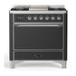 Ilve UM36FQNR3MGCLP Ilve Um36Fqnr3Mgclp Majestic Iii 36 Inch Dual Fuel Range With 6 Black Brass Burners And Griddle, Dual Function Burner Up To 25,000 Btu (Solid Door, Graphite Matte, Chrome, Liquid Propane)