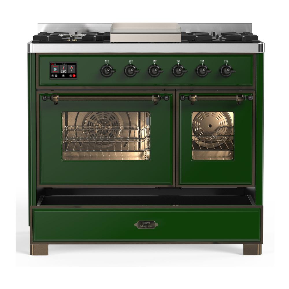 Ilve UMD40FNR3EGB Ilve Umd40Fnr3Egb Majestic Iii 40 Inch Dual Fuel Range With 6 Burners And Griddle, Dual Function Burner Up To 25,000 Btu (Natural Gas, Triple Glass Door, Emerald Green, Burnished)