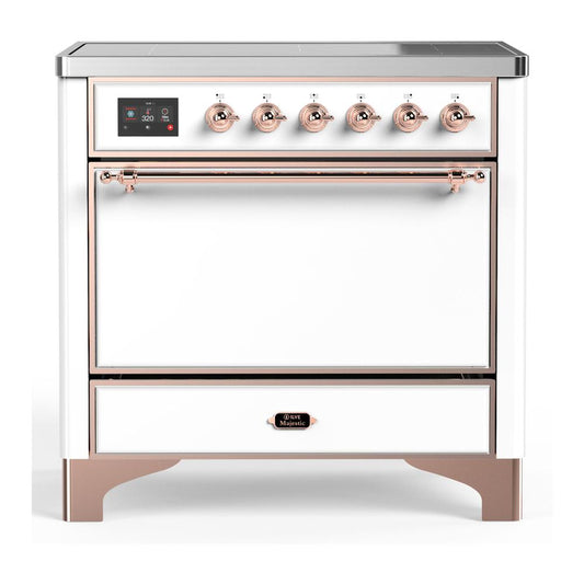 Ilve UMIB36QNR3WHP Ilve Umib36Qnr3Whp Majestic Iii 36 Inch Induction Range With 6 Elements, 3.5 Cu. Ft. Total Oven Capacity (Solid Door, White, Copper)
