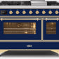 Ilve UM12FDNS3MBGLP Majestic Ii 48 Inch Dual Fuel Liquid Propane Freestanding Range In Blue With Brass Trim