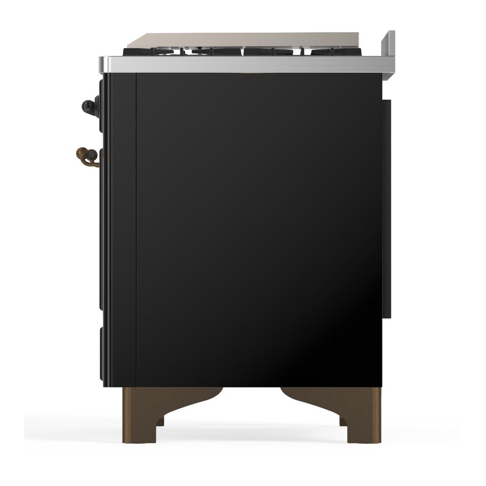 Ilve UM36FQNR3BKB Ilve Um36Fqnr3Bkb Majestic Iii 36 Inch Dual Fuel Range With 6 Black Brass Burners And Griddle, Dual Function Burner Up To 25,000 Btu (Solid Door, Glossy Black, Burnished, Natural Gas)