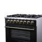 Forno FFSGS612536BLK Forno Massimo 36 Inch Freestanding Dual Fuel Range In Black With Antique Brass Accessories, 6 Burners, 5.36 Cu. Ft. Convection Oven